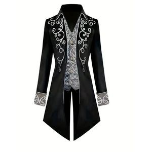 Embroidered Victorian Tailcoat Medieval Frock Coat Renaissance Black XXL 44